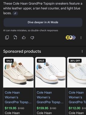 Cole Haan White Leather Sneakers with Tan Heel and Light Blue Accents